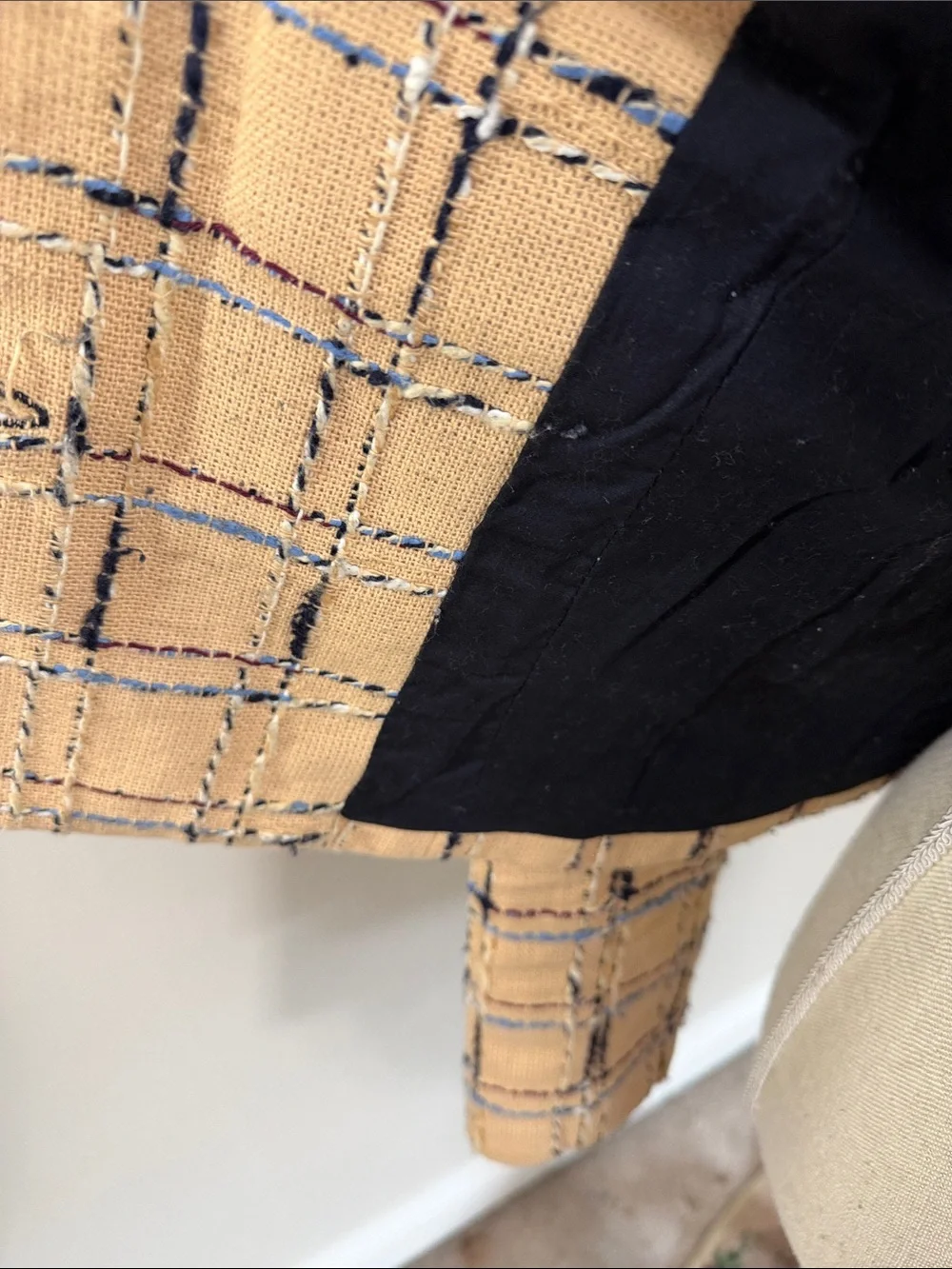 Tory Burch Beige Plaid Tweed Blazer with Navy Accents